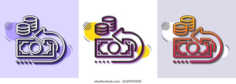Cash back line icon. Halftone dotted pattern. Gradient icon with grain shadow. Return money sign. Bank benefits symbol. Line cash back icon. Various designs. Vector