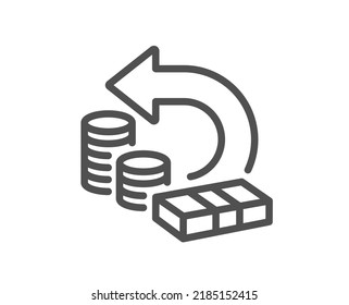 Icono de línea de devolución de efectivo. Devolver el signo del dinero. Símbolo de beneficios bancarios. Elemento de diseño de calidad. Icono de devolución de efectivo de estilo lineal. Trazo editable. Vector