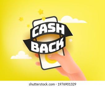 Cash-back-Nachricht auf Smartphone. 3D-süße Vektorgrafik