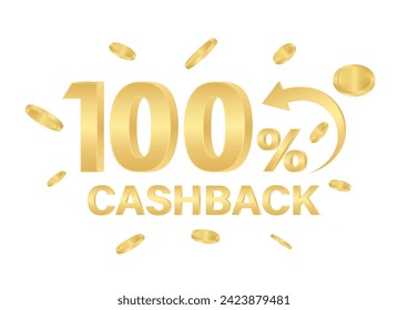 Cash Back or Money Refund. 100% Cash Back Offer for Discount. Online Shopping Concept. Vector Illustration. 