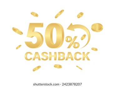 Cash Back or Money Refund. 50% Cash Back Offer for Discount. Online Shopping Concept. Vector Illustration. 