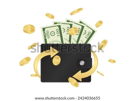 Cash Back or Money Refund. Cash Back Offer for Discount. Online Shopping Concept. Vector Illustration. 