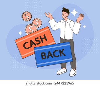 Cash back or money refund. Online banking concept of cashback from payment. Ecommerce business profit, reward program. earn money, online shop. Saving money. Vector Illustration