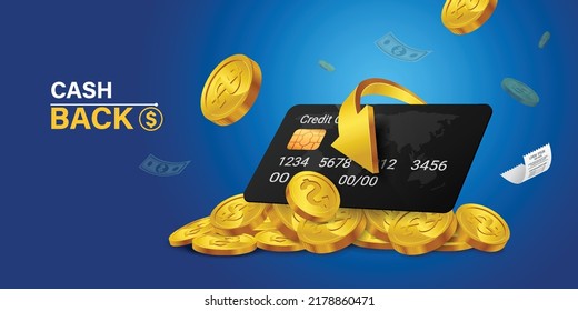 Cash back, money saving vector concept with dollar coins, wallet, arrows, credit card.Guarantee bonus program finance sticker. Online shopping, cash back sale offer emblem,Cash back service, financial