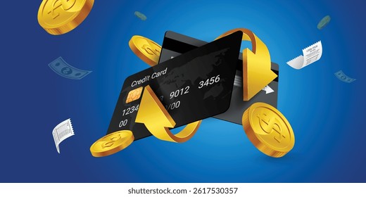 Cash back, money saving vector concept with dollar coins, wallet, arrows, credit card.Guarantee bonus program finance sticker. Online shopping, cash back sale offer emblem,Cash back service, financial