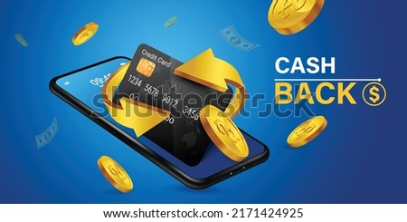 Cash back, money saving vector concept with dollar coins, wallet, arrows, credit card.Guarantee bonus program finance sticker. Online shopping, cash back sale offer emblem,Cash back service, financial