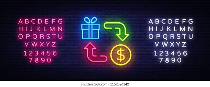 Cash Back Neon Icon Vector. Cash Back neon sign, design template, modern trend design, casino neon signboard, night bright advertising, light banner, light art. Vector. Editing text neon sign