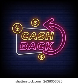 cash back neon sign with brick wall background vector
