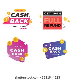 Ícones de oferta de reembolso definidos. Conjunto de ícones do cashback que ilustram o conceito de reembolso de dinheiro