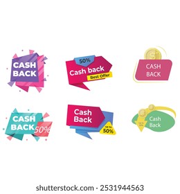 Ícones de oferta de reembolso definidos. Conjunto de ícones do cashback que ilustram o conceito de reembolso de dinheiro