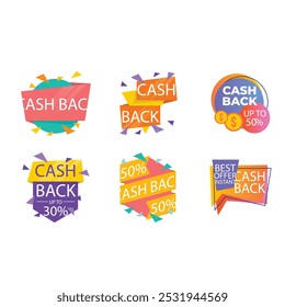Cash back offer icons set. Set of cashback icons illustrating the concept of money refund