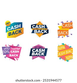 Ícones de oferta de reembolso definidos. Conjunto de ícones do cashback que ilustram o conceito de reembolso de dinheiro