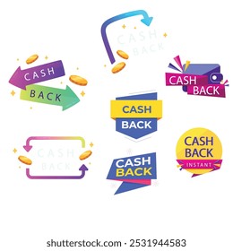 Ícones de oferta de reembolso definidos. Conjunto de ícones do cashback que ilustram o conceito de reembolso de dinheiro