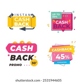 Cash back offer icons set. Set of cashback icons illustrating the concept of money refund