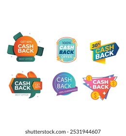 Cash back offer icons set. Set of cashback icons illustrating the concept of money refund