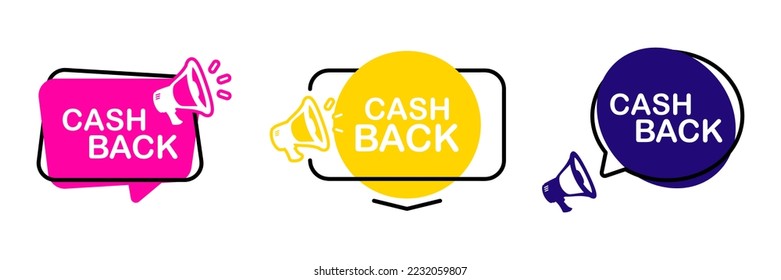Devolución de efectivo. Oferta de devolución de efectivo, pancarta vectorial con megáfono. Concepto de devolución de dinero. Servicio de reembolso de dinero. Banner de altavoz. Etiqueta para el concepto de negocio, marketing y publicidad. Pago financiero