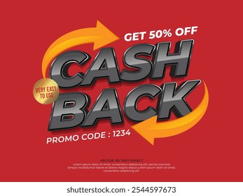 Cash back oferece modelos de banners 50% com espaço de código promocional. promoção venda conceito ilustração design