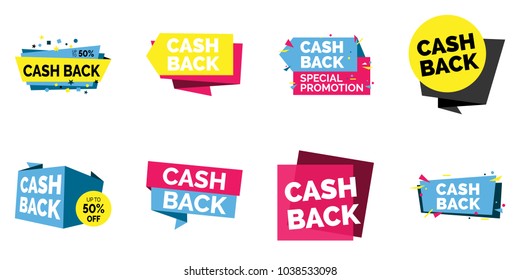 Cash back origami  lettering set. Special promotion phrases, shopping, retail, announcement. Calligraphy, handwritten text can be used for leaflets, posters, banners, labels.