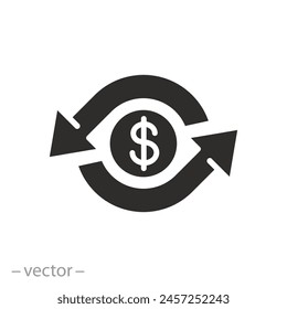 cash back rebate icon, return money, cashback flat web symbol on white background - vector illustration