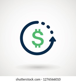 cash back refund icon. fast money transfer symbol. currency exchange, foreign financial investment check, service fee, send and receive mobile payment concept. line vector illustration 