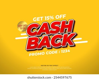 Cash back sale banner vector template 15% with promo code space. promotion sale concept illustration design