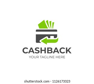 Cash back service logo template. Credit card and money vector design. Money refund logotype