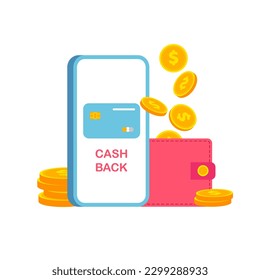 Cash back service. Money refund concept. Financial payment on your smartphone. Vector illustration isolated on white.