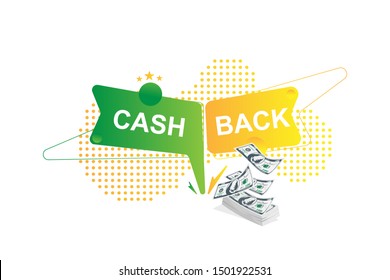Cash Back sticker with a bundle of dollar bills Isolated on white background. Flat vector illustration EPS10