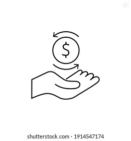 Cash back thin line icon, cash back outline vector sign, linear style pictogram isolated on white background.