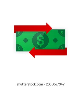 Rücken-Vektorsymbol einzeln auf weißem Hintergrund. Sparen Sie Geld. Rückerstattungszeichen oder Rückerstattungszeichen. Vektorgrafik.