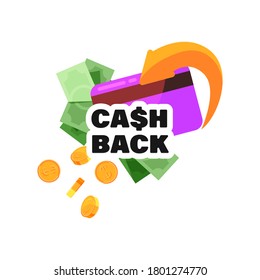 Cash back vector illustration, cashback banking loyalty finance concept, isolated reward payment background