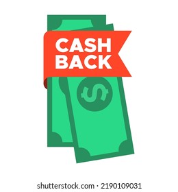 Cash back vector illustration. Money, returning arrow and badges with text. Can be used for saving, retail offer, refund, shopping concept