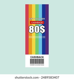 CASH BACK VOUCHER 80$ WITH RAINBOW THEME. TIHIS LABEL FOR YOUR DIGITAL PROMOTIONS