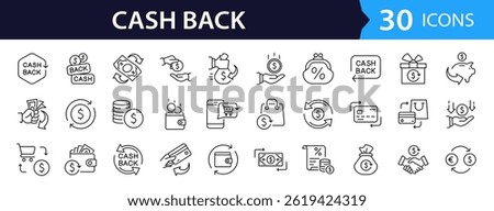 Cash Back Web Icon Set in Line Style. Collection of Money Movement Linear Icons, Including return money, cashback, profit, payment, income, money, refund, gain, profit and More. Editable Stroke.