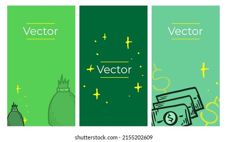 Cash bag dollar signs sketch vector set of illustrations. Business hand drawn vertical background