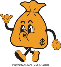 CASH BAG MASCOT VINTAGE CARTOON RETRO