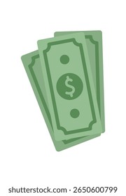 Cash bill. Flat representation of dollar currency. Money concept, graphic style, potential for payment usage.