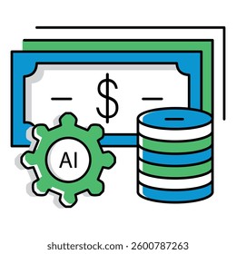 Cash Bills and Coins Ai Automation Economy Vector Icon Design