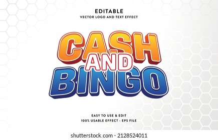 cash and bingo editable text effect with modern style usable for logo or brand title
