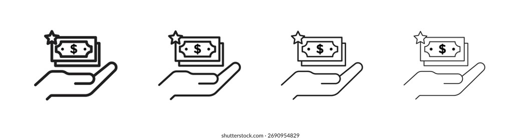 Cash-Bonus-Symbol Flache dünne Linie, Vektorgrafik, Skizze