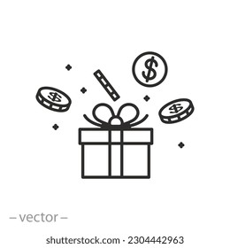 icono de bonus de efectivo, dinero extra, concepto de programa de lealtad, símbolo de línea delgada - ilustración de vector de trazo editable