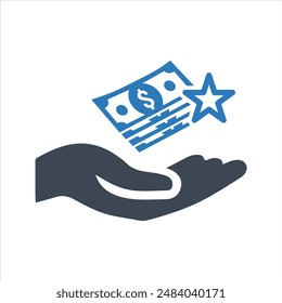 Cash bonus icon. Money on hand icon