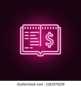 cash book neon icon. Elements of Banking set. Simple icon for websites, web design, mobile app, info graphics