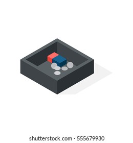 Cash box isometric vector illustration.