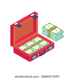 Cash Briefcase Isometric vector Illustration 