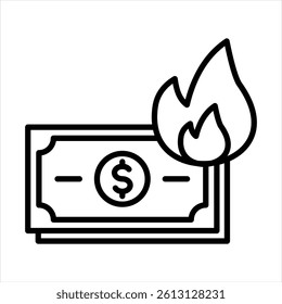 Cash Burn Line Icon Vector Illustration