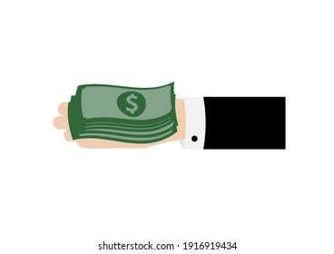 Cash in business man hand to pay corruption deal vector isolated on whit background