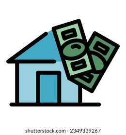 Cash buy house icon outline vector. City stay. Social building color flat
