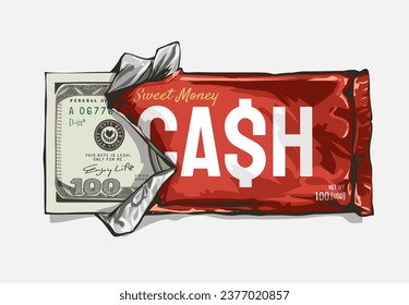 cash in choccolate bar wrapper graphic vector illustration