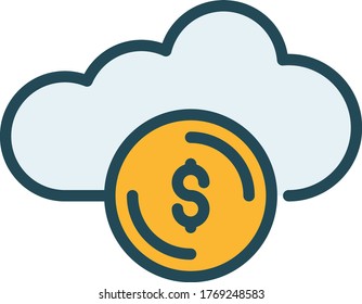 Efectivo Moneda y Vector de Nube Color Icono Diseño, lluvia de dinero Concepto, Simposio de Negocios y Finanzas sobre fondo blanco